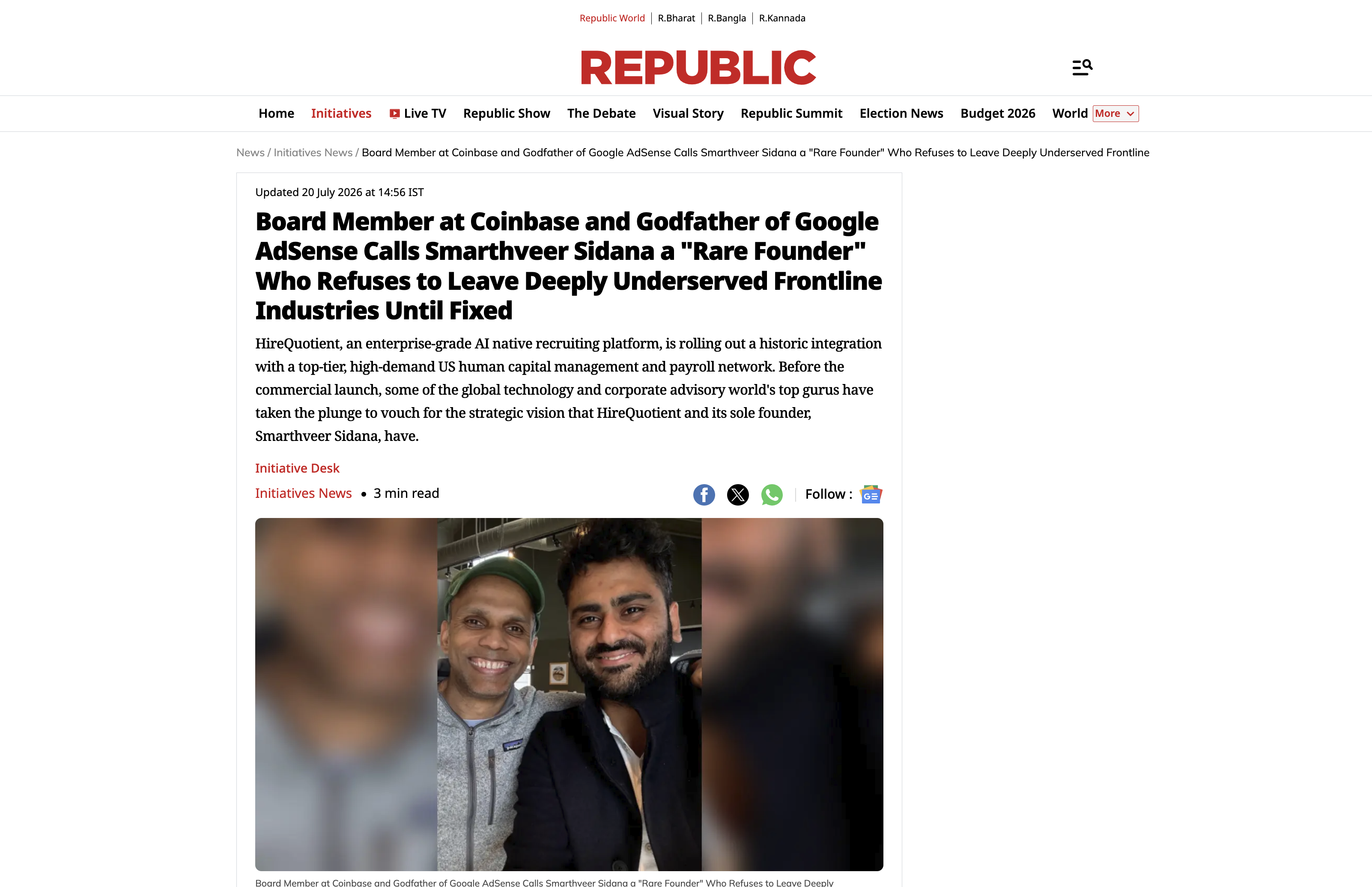 Board Member at Coinbase and Godfather of Google AdSense Calls Smarthveer Sidana a Rare Founder