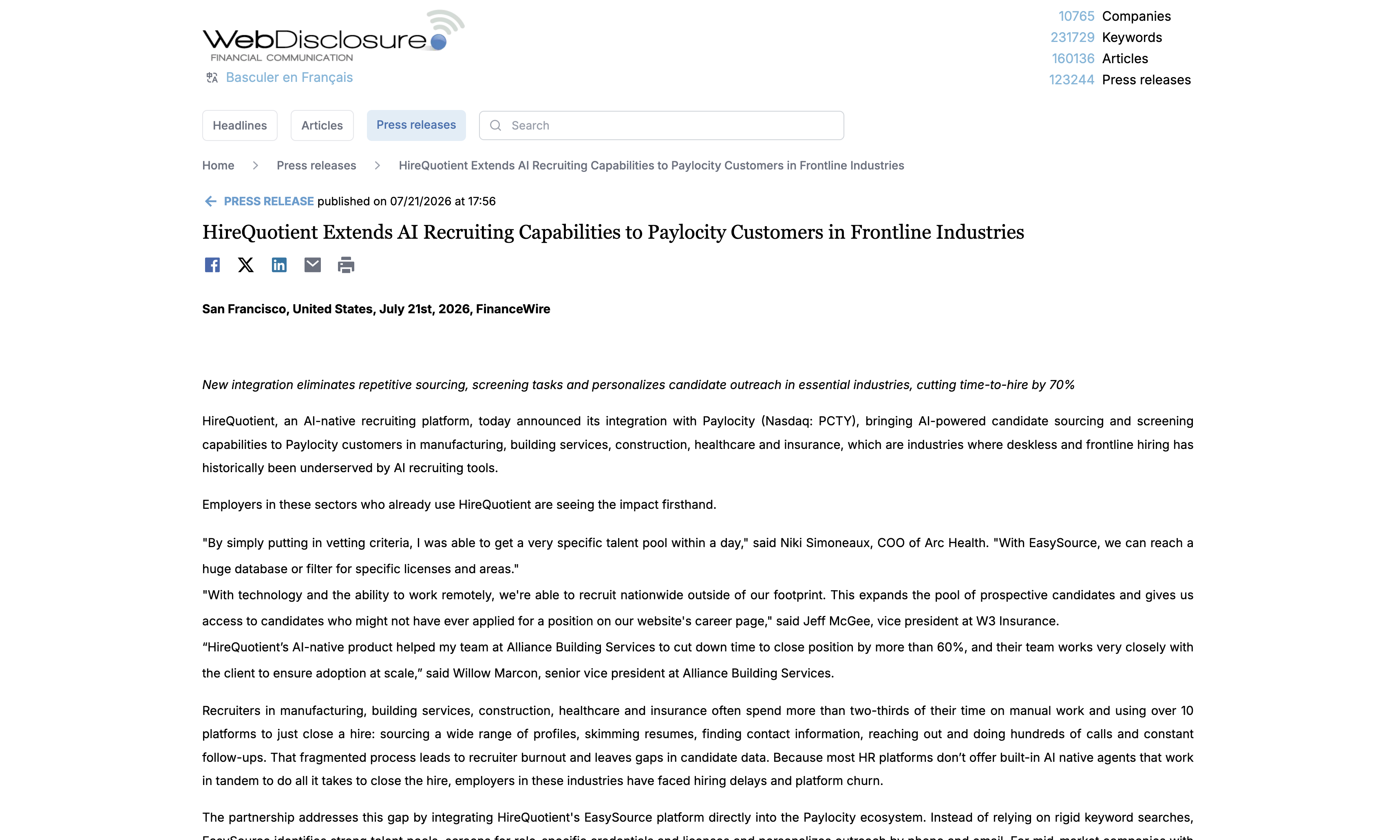 HireQuotient Extends AI Recruiting Capabilities to Paylocity Customers in Frontline Industries