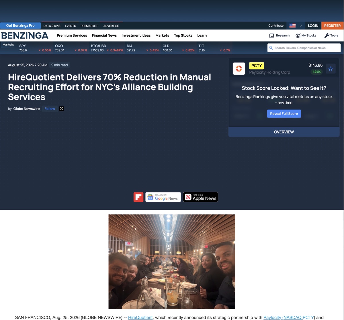 Benzinga: HireQuotient Delivers 70% Reduction in Manual Recruiting Effort for NYC's Alliance Building Services